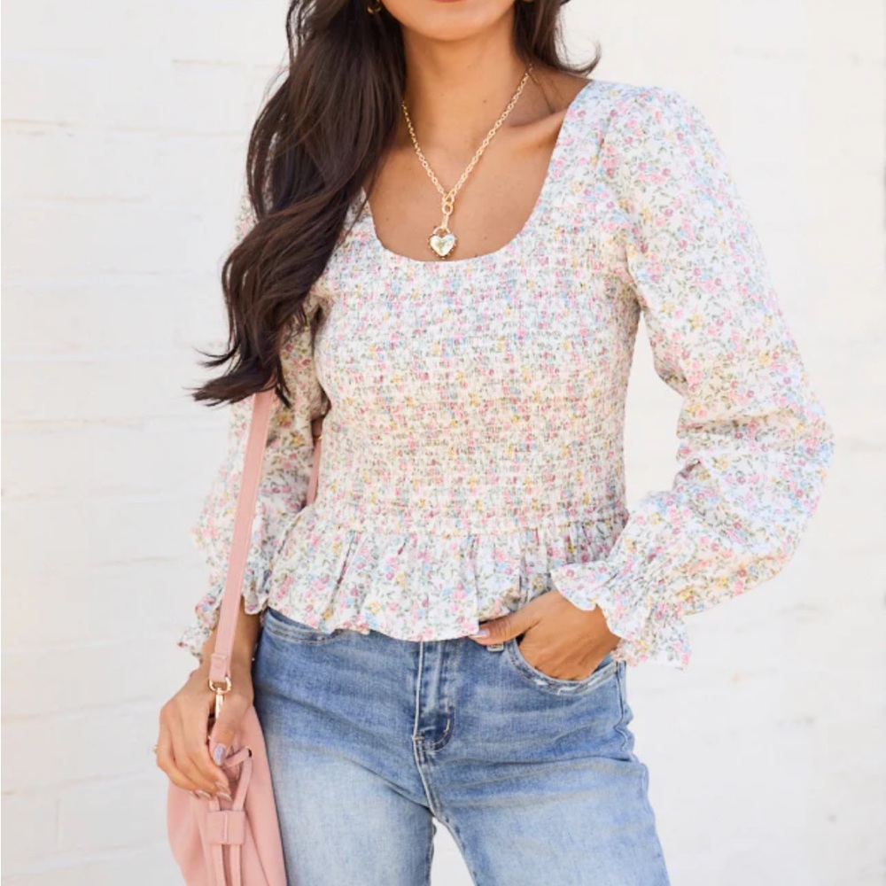 Pink Lily Petunia Floral Peplum Blouse